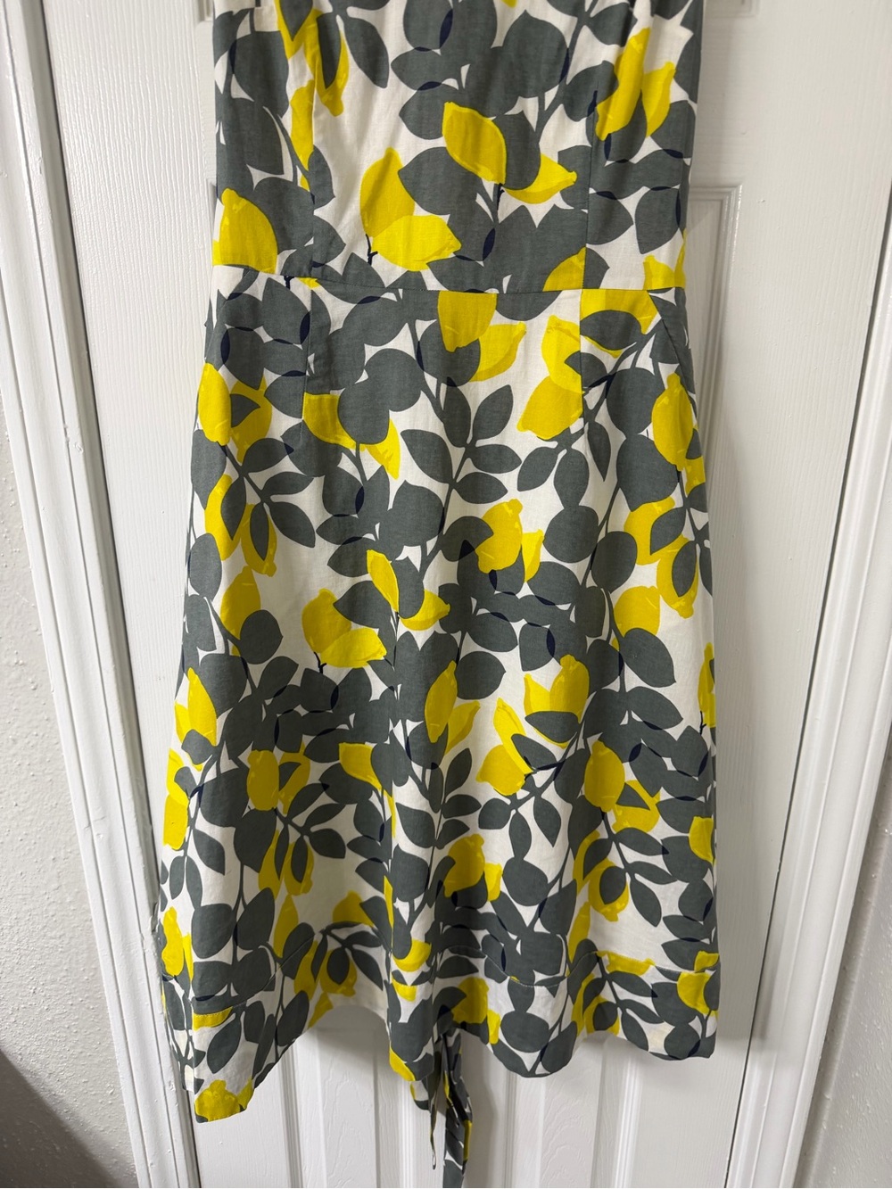 Boden Jade Fit & Flare Midi Dress 8 Lemon Print Cotton Linen Blend Summer Fruit - Picture 5 of 12